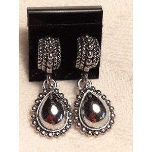 Silver Tone Tear Drop Dangle Earrings Post Pierced 1-1/2" Long